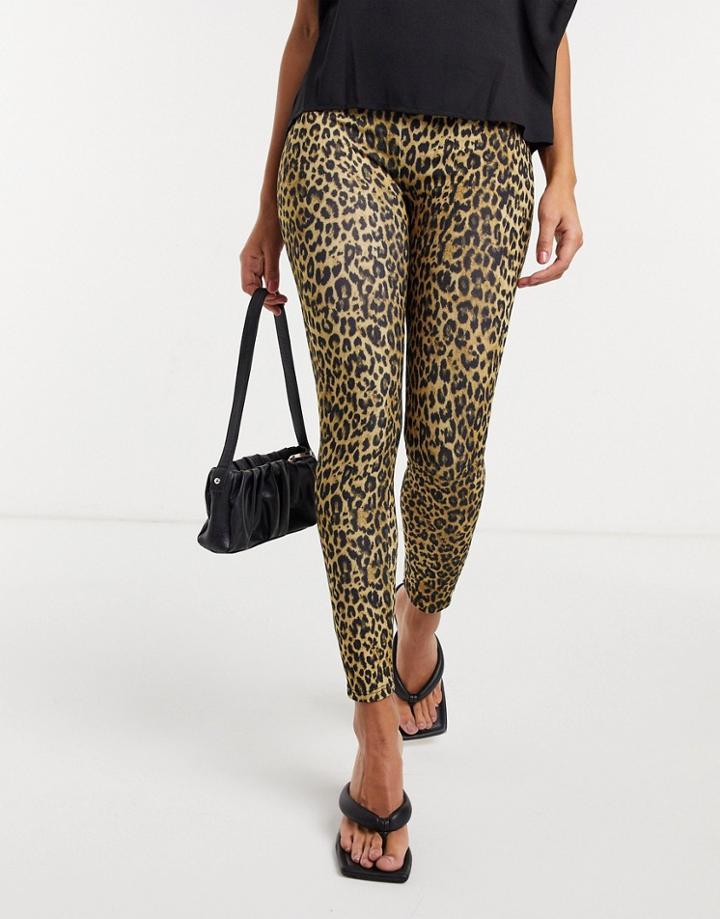 River Island Leopard Print High Waisted Leggings In Brown