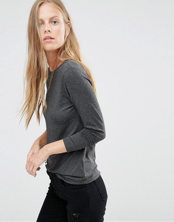 Ganni Classic Long Sleeve Top - Ebony Melange