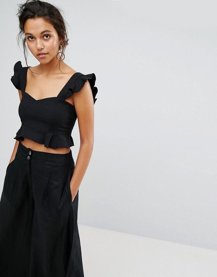 Style Mafia Ruffle Crop Top - Black