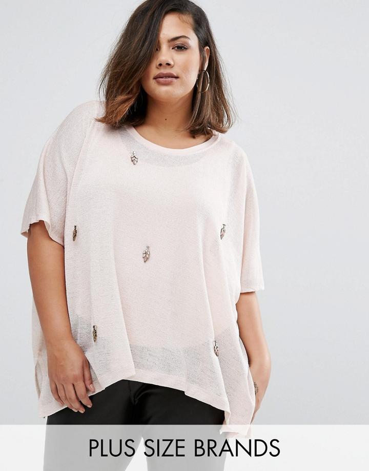 Elvi Plus Embellished Box Top - White