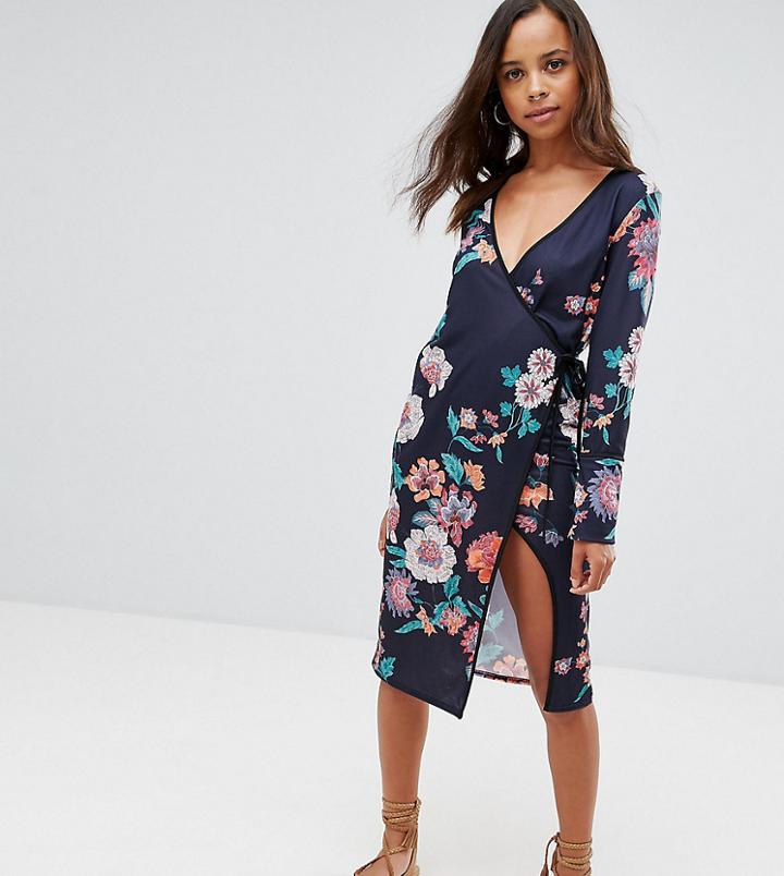 Boohoo Petite Printed Wrap Kimono - Multi