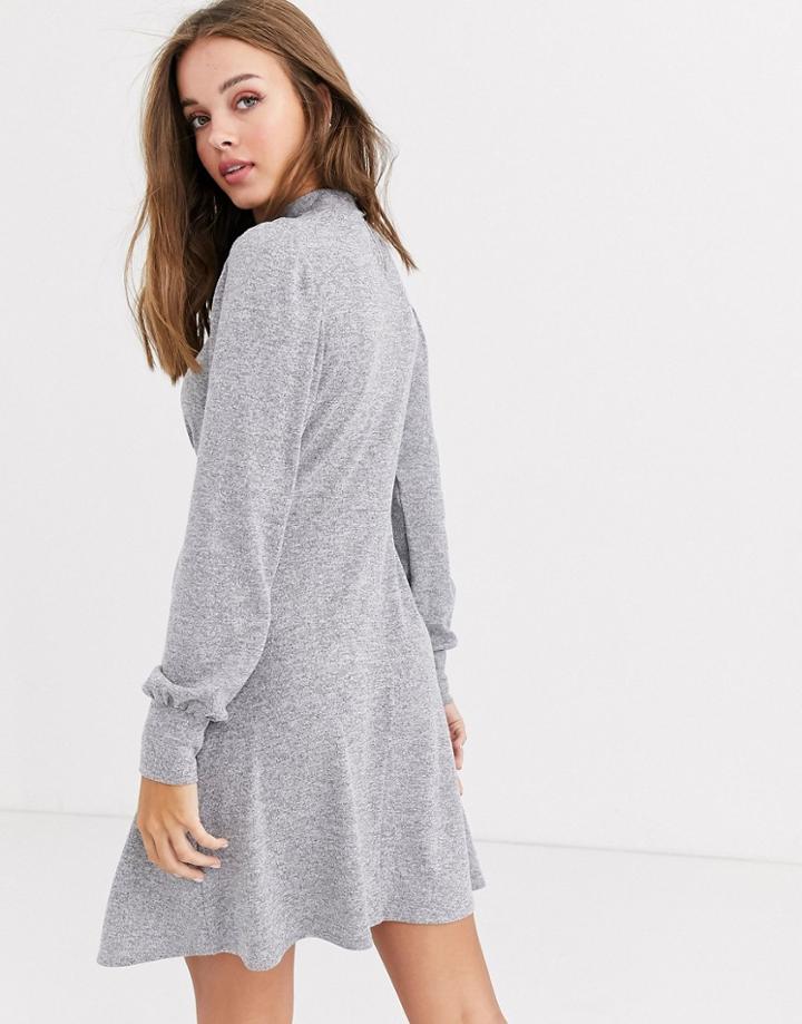 New Look High Neck Long Sleeve Mini Dress In Gray