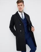Harry Brown Premium Wool Blend Contrast Cocoon Coat-black