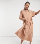 Collusion Maxi Smock Dress In Dark Beige-brown