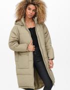 Only Padded Puffer Coat With Hood In Taupe-brown