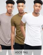 Asos Tall 3 Pack T-shirt With Crew Neck Save - Multi