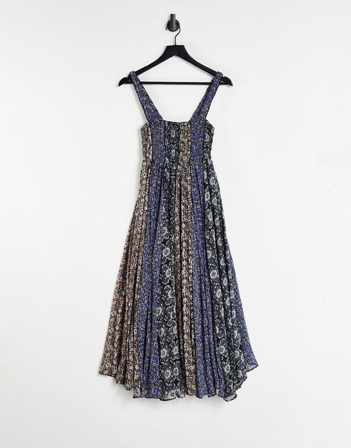 Free People Come Together Midi Cami Dress In Patchwork Floral-black