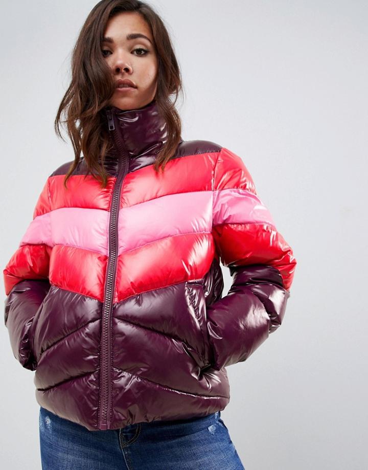 Asos Design High Shine Paneled Puffer - Multi