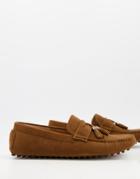 Truffle Collection Faux Leather Tassel Drivers In Tan-brown