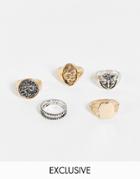 Reclaimed Vintage Inspired Ultimate Scenester Rings 5 Pack In Mixed Metal-multi
