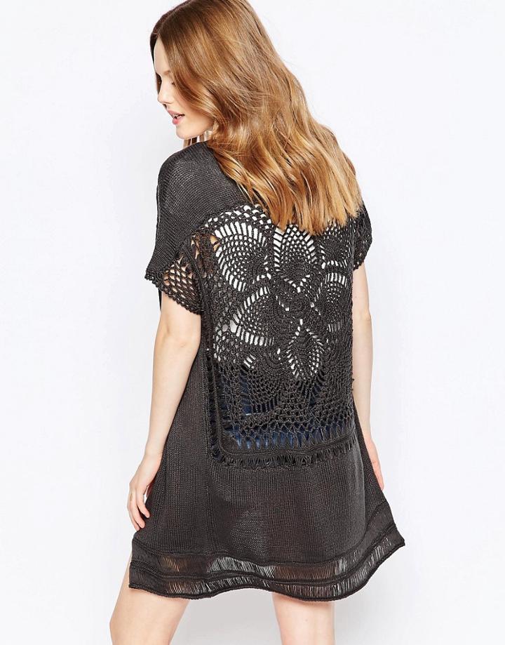 Only Longline Chunky Knit Cardigan With Statement Back - Phantom