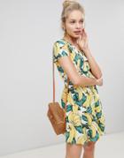 Glamorous Button Down Tea Dress In Banana Print