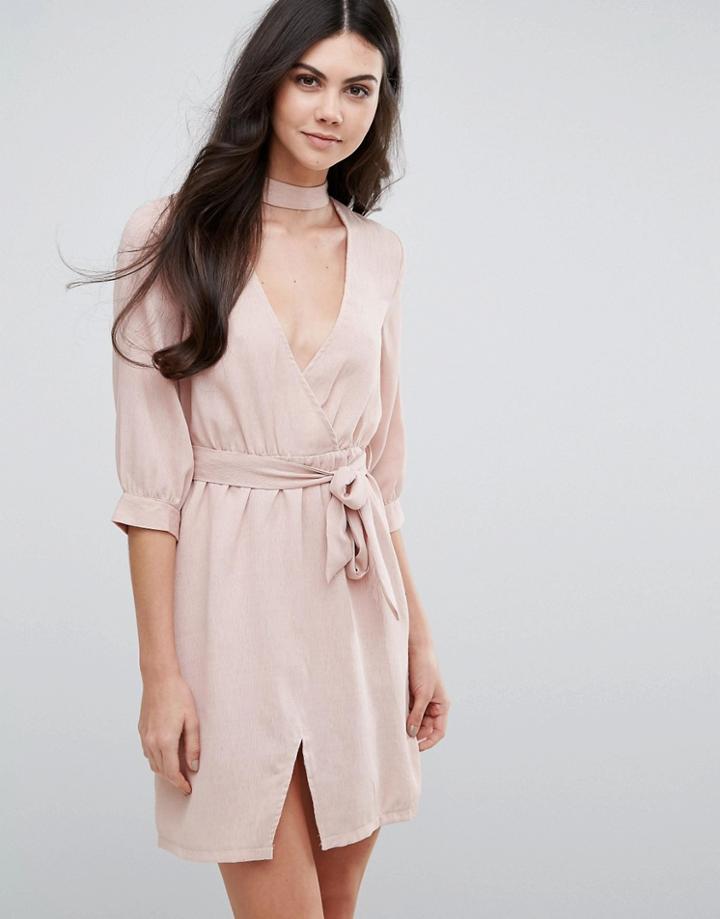 Love & Other Things Belted Wrap Dress - Pink
