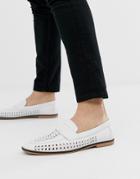 Asos Design Loafers In Woven White Faux Leather With Tassel Detail - White