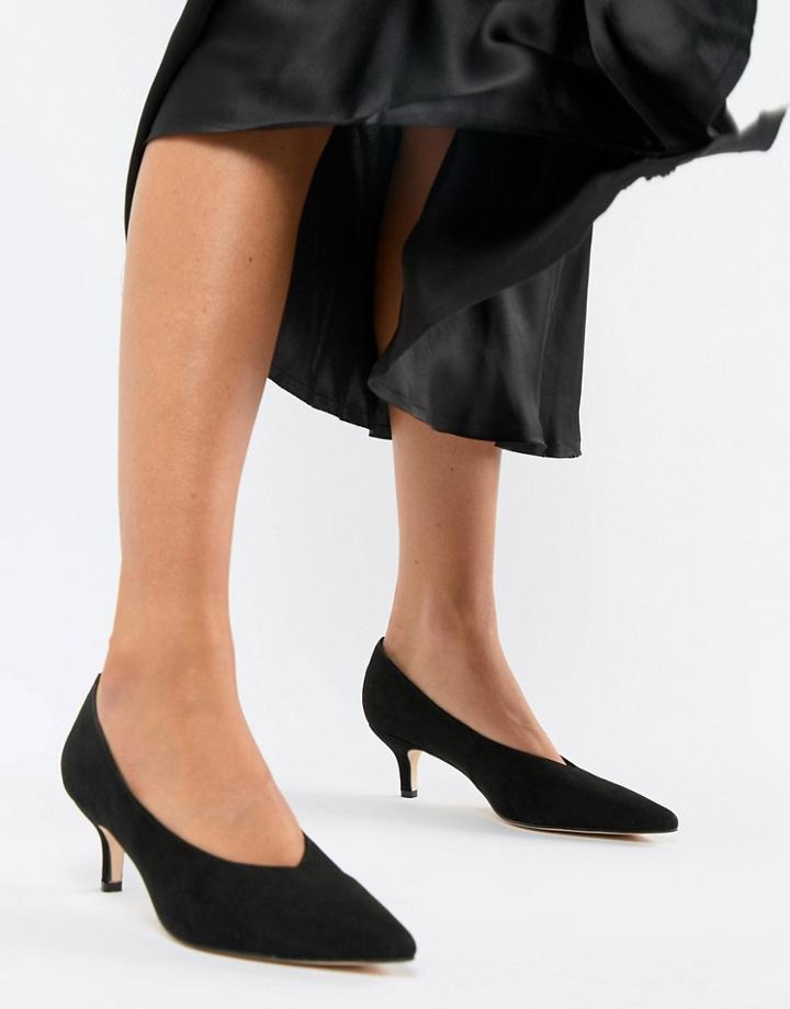 London Rebel Pointed Kitten Heels - Black