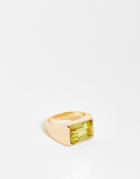 Asos Design Chunky Rectangle Signet Ring With Yellow Jewel-silver