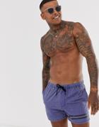 Asos Design Swim Short In Blue Acid Wash With Leg Stripes Short Length