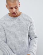 Asos Design Heavyweight Fisherman Rib Sweater In Gray - Gray