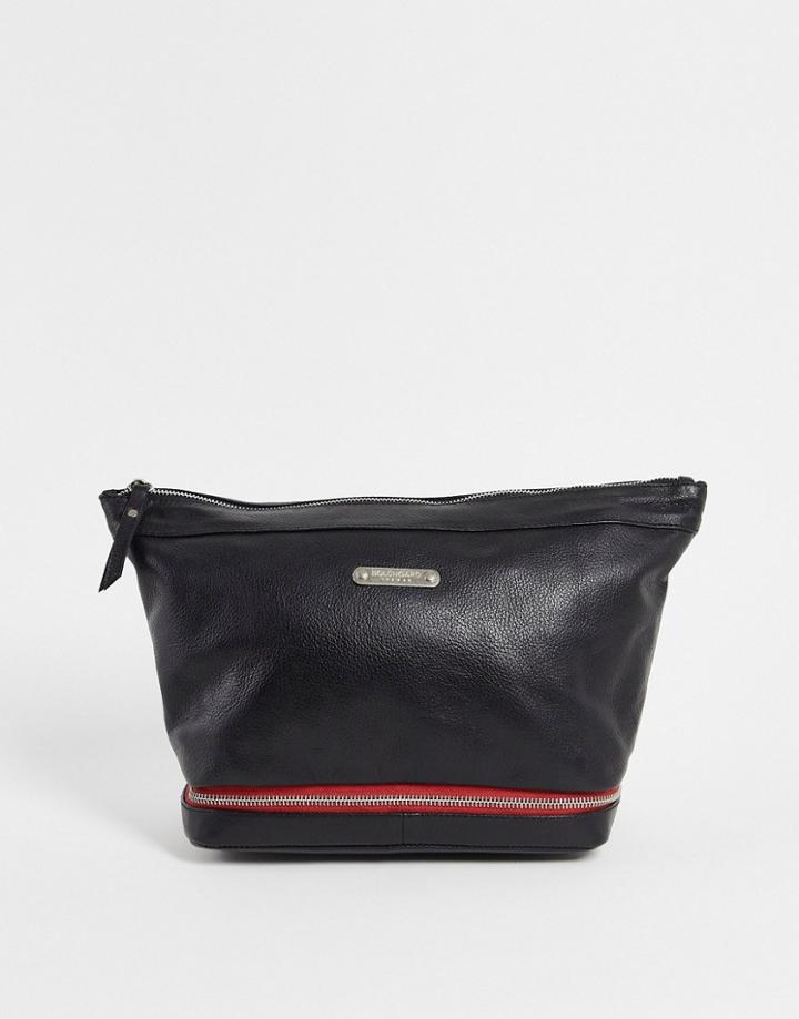 Bolongaro Trevor Leather Contrast Piping Toiletry Bag In Black