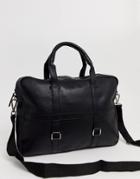 Asos Design Leather Satchel In Black With Double Straps And Metal Rings