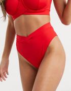 Asos Design Fuller Bust Exclusive High Waist Cross Over Wrap Bikini Bottom In Red