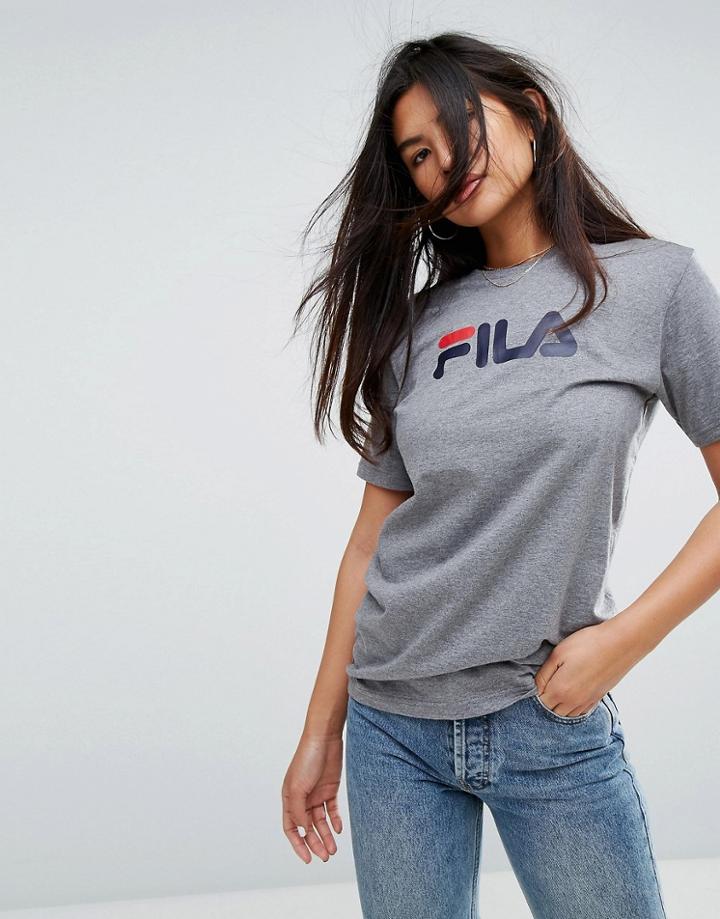 Fila Oversized Boyfriend T-shirt With Chest Logo - Gray