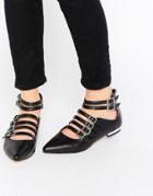 Truffle Collection Edlyn Multi Strap Point Flat Shoes - Black Pu