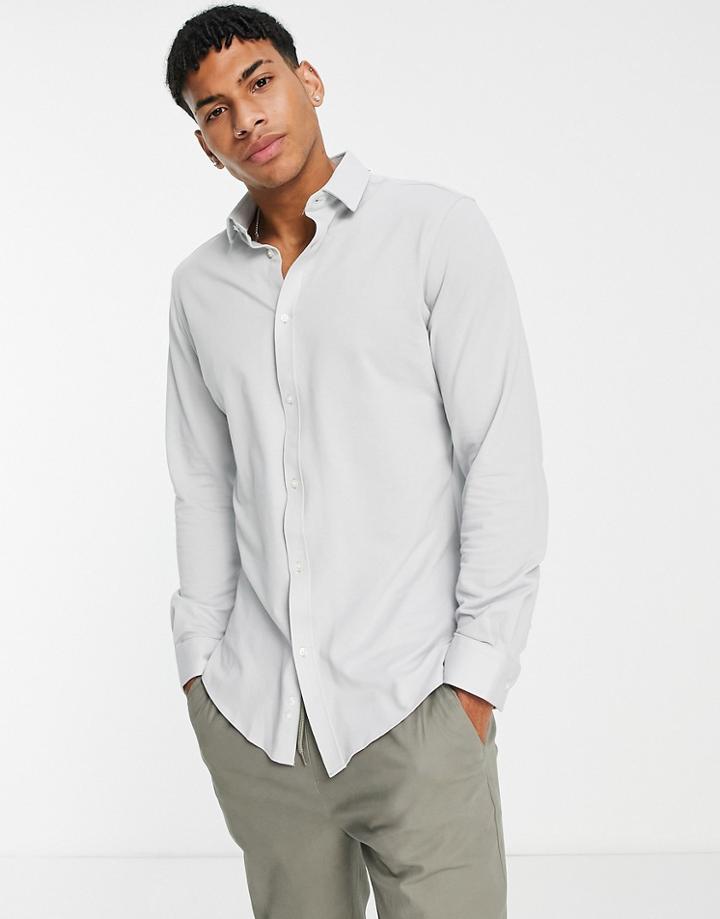 Harry Brown Pique Slim Fit Cotton Shirt In Light Blue-blues