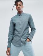 Farah Steen Slim Fit Brushed Oxford Weave Shirt In Green - Green