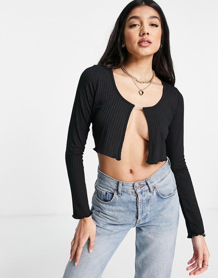 New Look Open Front Long Sleeve Top In Black