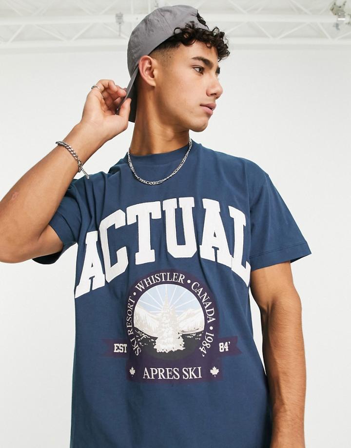 Asos Actual Regular T-shirt With Logo And Graphic Chest Print In Navy