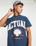 Asos Actual Regular T-shirt With Logo And Graphic Chest Print In Navy