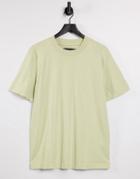 Selected Homme High Neck T-shirt In Heavy Organic Cotton Light Green