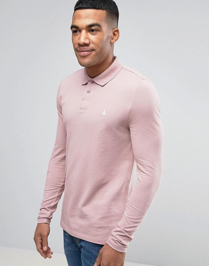 Asos Pique Muscle Long Sleeve Polo In Pink With Logo - Pink