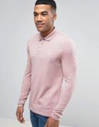 Asos Pique Muscle Long Sleeve Polo In Pink With Logo - Pink