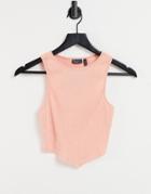 Asos Design Tank Top With Scarf Hem In Washed Coral-pink