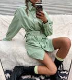 Collusion Belted Shirt Mini Dress In Green