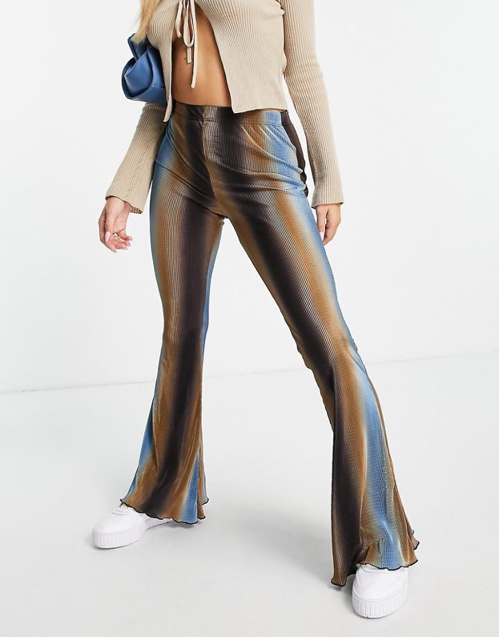 Topshop Ombre Plisse Flared Pant In Blue - Part Of A Set-blues