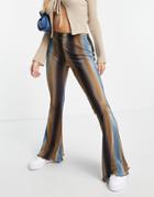 Topshop Ombre Plisse Flared Pant In Blue - Part Of A Set-blues