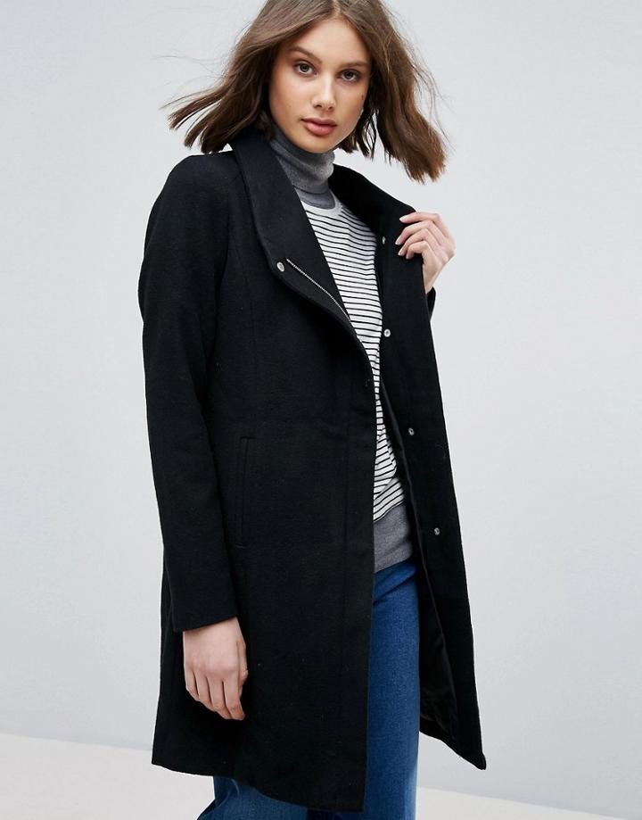 Only Dance Wool Blend Funnel Neck Coat - Black