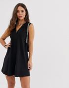 Asos Design Mini Deep V Shift Dress-black