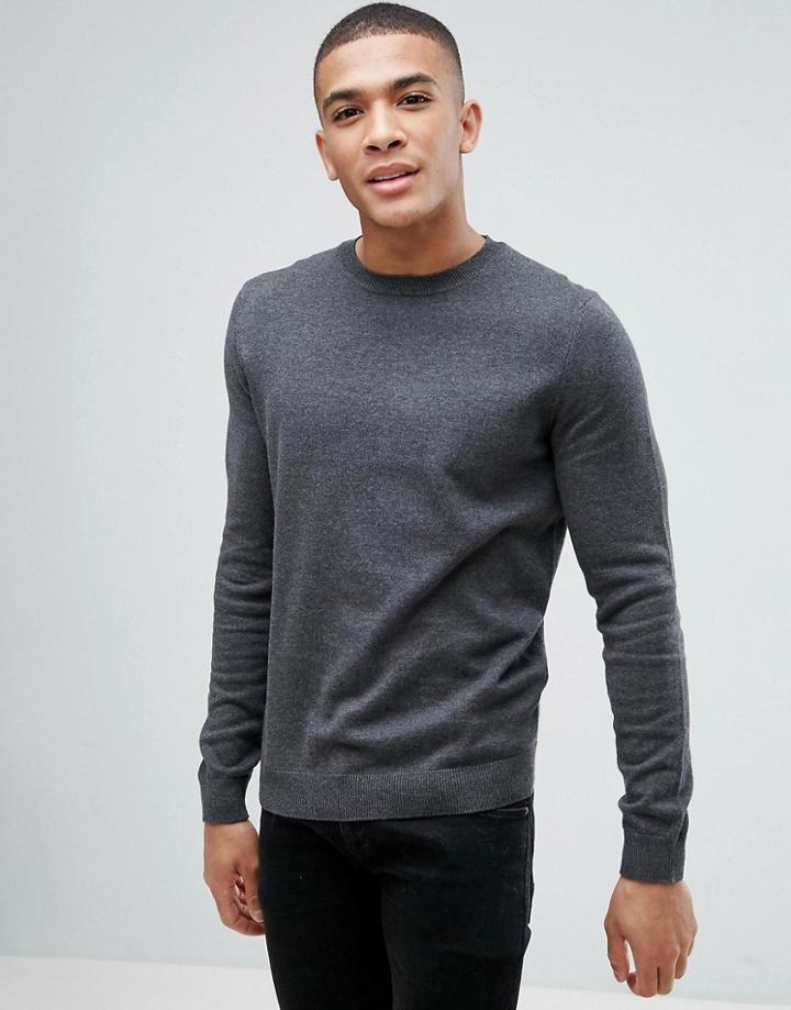 New Look Crew Neck Sweater In Dark Gray - Gray