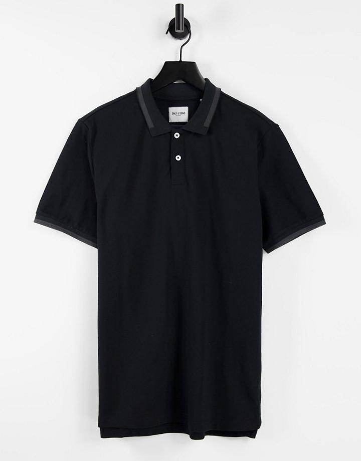 Only & Sons Tipped Polo In Black