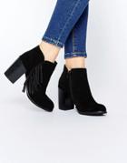 Asos Ella Rose Suede Fringe Ankle Boots - Black