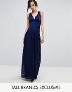 Little Mistress Tall Allover Lace Full Prom Maxi Dress - Navy