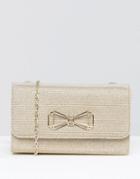 Ted Baker Glitter Foldover Clutch Bag With Bow Detail - Gold