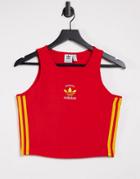 Adidas Originals Three Stripe Cropped Tank Top In Red