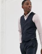 Asos Design Wedding Slim Suit Vest In Navy 100% Wool