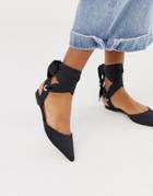 Asos Design Louisa Tie Leg Pointed Ballet Flats In Black