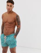 Pull & Bear Swim Shorts With Shark Print In Blue - Blue